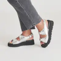DUBAI SANDALS SILVER DISTRESSED LEATHER(SILVER DISTRESSED LEATHER,5)