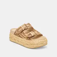 FALYN SANDALS BROWN NATURAL WOVEN RAFFIA(BROWN NATURAL WOVEN RAFFIA,5)