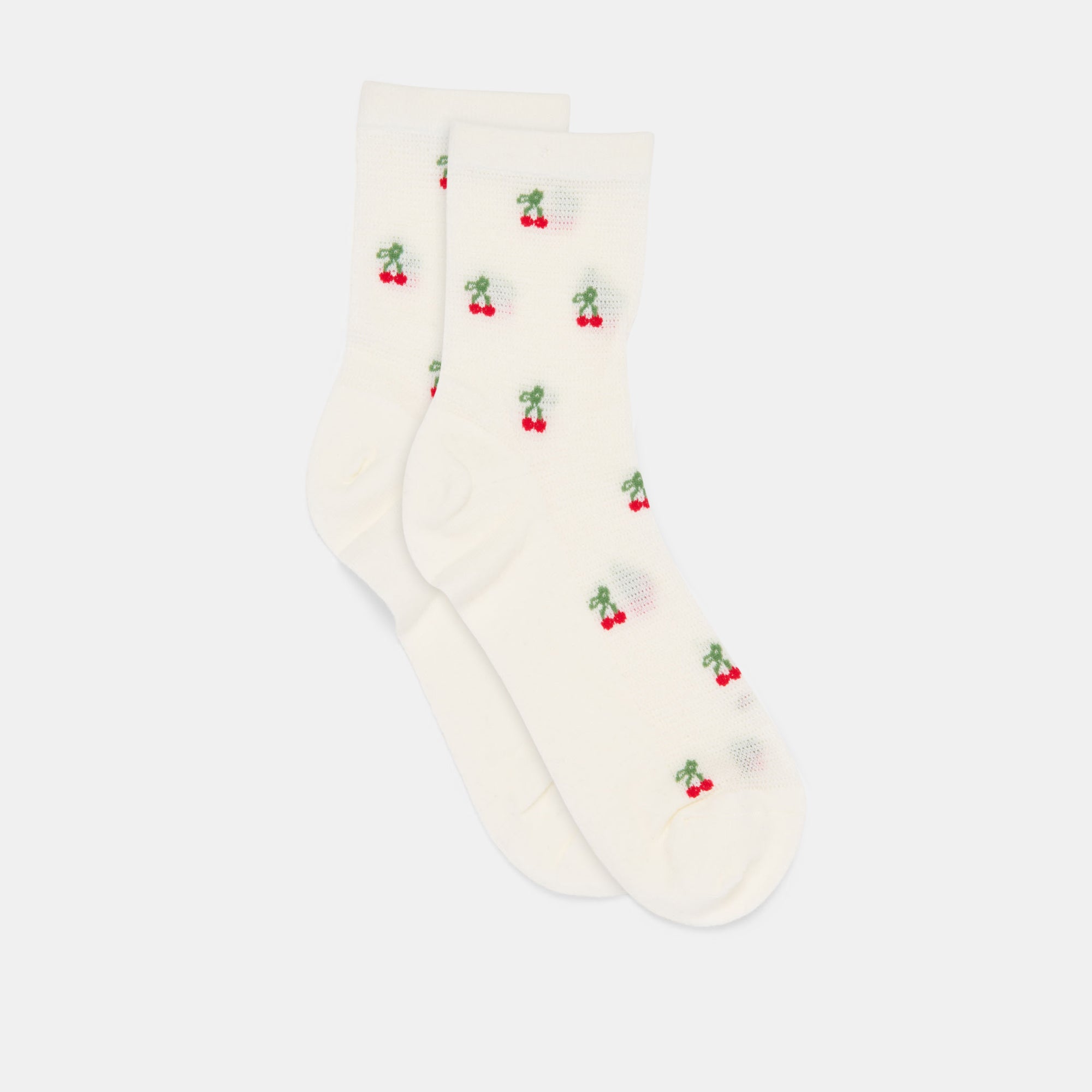 CHERRY WAFFLE KNIT SOCKS WHITE RED