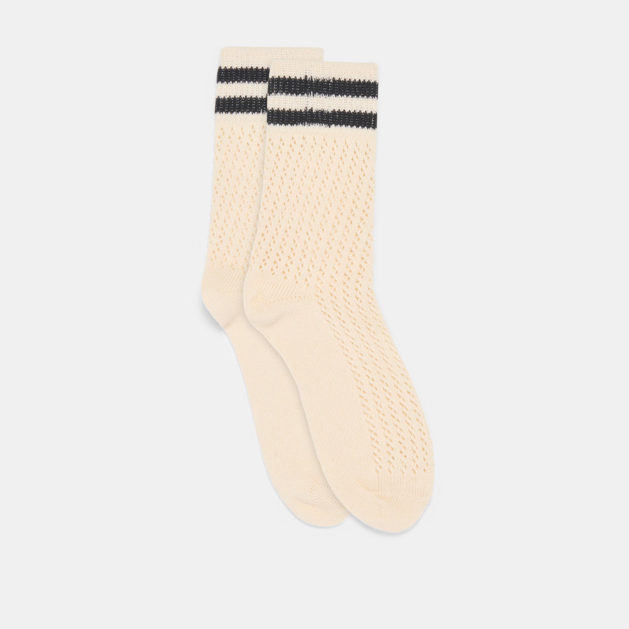 POINTELLE STRIPED SOCKS WHITE BLACK