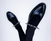 Black TUKskin™ Spike Strap Pointed Mule(US: Womens 5,Black)