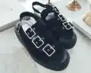 Black Faux Suede 3-Buckle Mondo Sandal(US: Womens 5,Black)