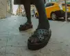 Black TUKskin™ Cross Strap Studded Sandal(US: Womens 5,Black)