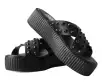 Black TUKskin™ Cross Strap Studded Sandal(US: Womens 5,Black)