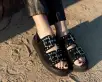 Black Suede Flat Stud Viva Mondo Sandal(US: Womens 5,Black)