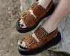 Brown Suede Flat Stud Viva Mondo Sandal(US: Womens 5,Brown)
